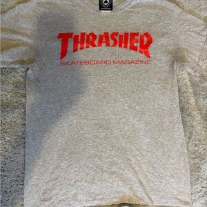 Thrasher Heather Gray Tee with Vibrant Red Print